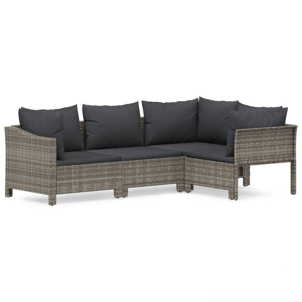 4 Piece Garden Lounge Set with Cushions Grey Poly Rattan