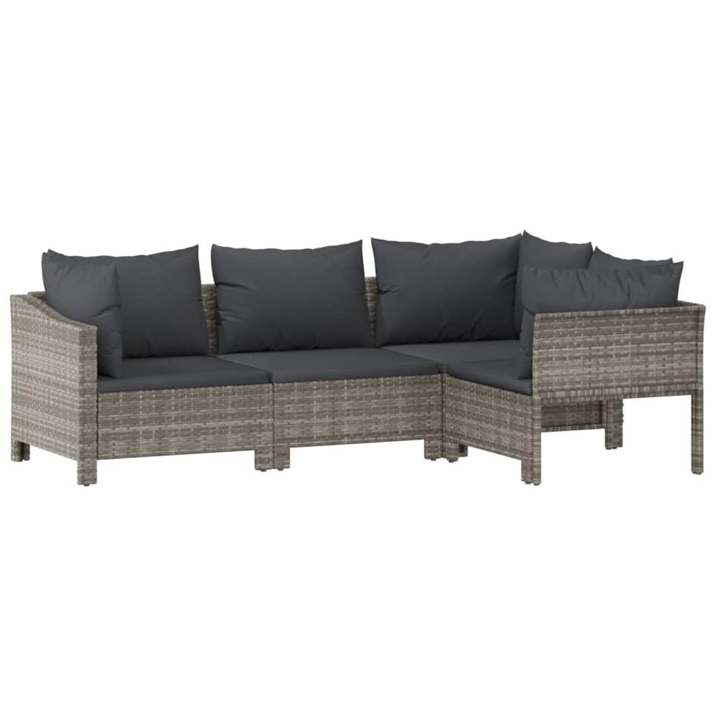 4 Piece Garden Lounge Set with Cushions Grey Poly Rattan
