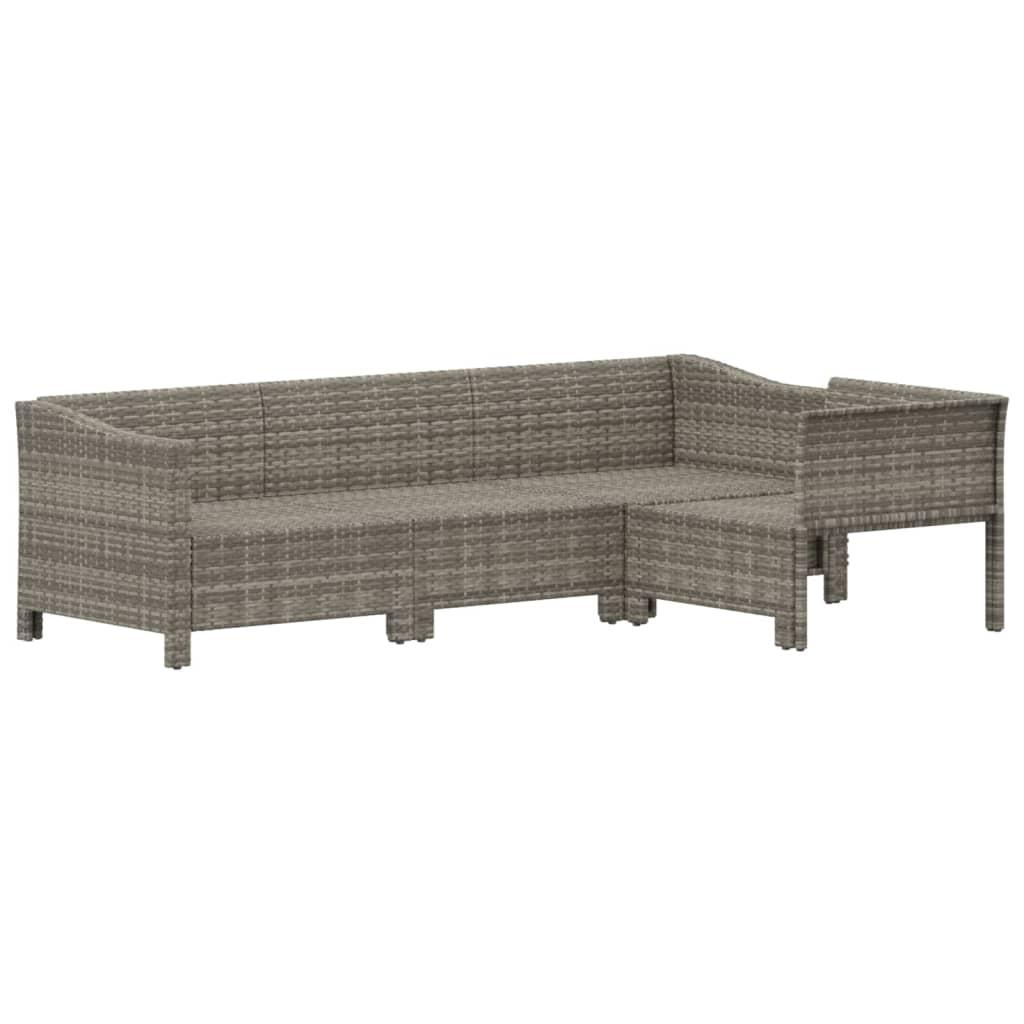 4 Piece Garden Lounge Set with Cushions Grey Poly Rattan