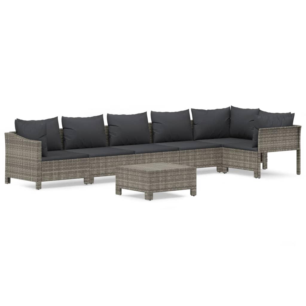 7 Piece Garden Lounge Set with Cushions Grey Poly Rattan