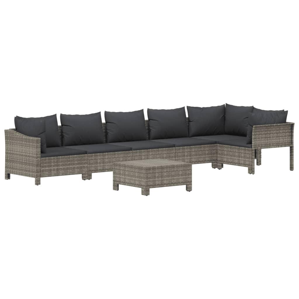 7 Piece Garden Lounge Set with Cushions Grey Poly Rattan