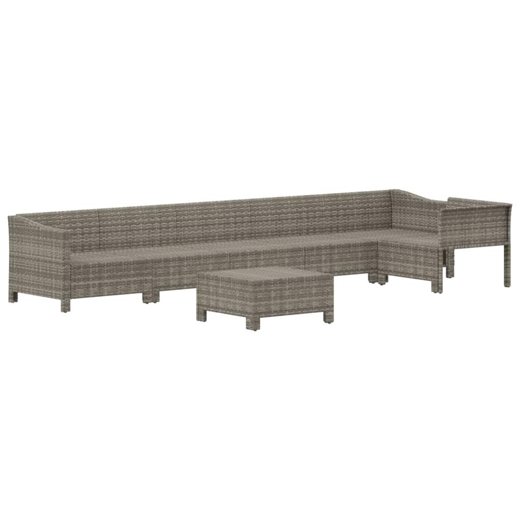 7 Piece Garden Lounge Set with Cushions Grey Poly Rattan