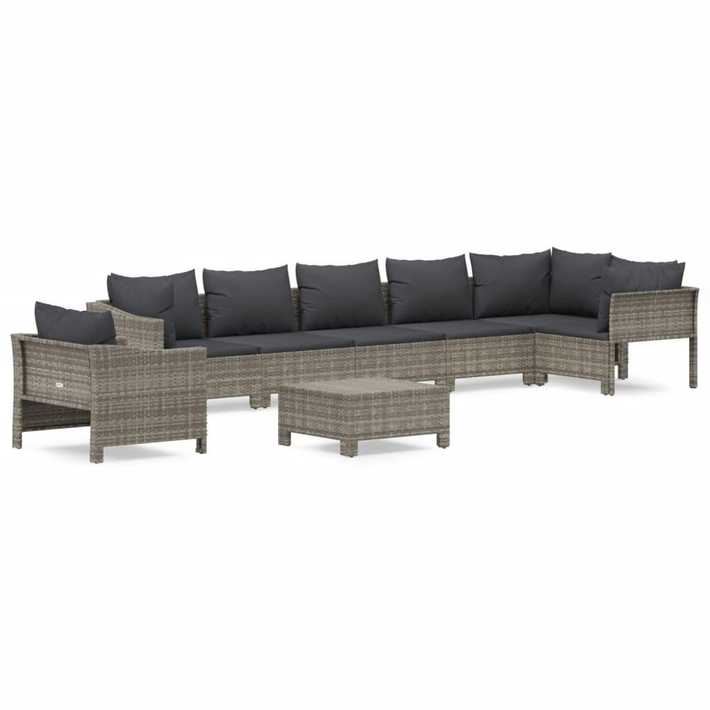 8 Piece Garden Lounge Set with Cushions Grey Poly Rattan