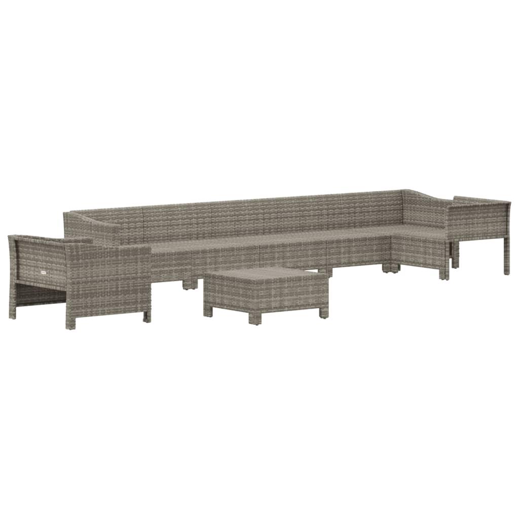 8 Piece Garden Lounge Set with Cushions Grey Poly Rattan