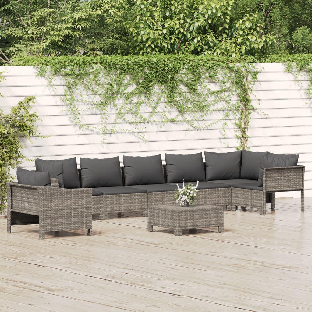 8 Piece Garden Lounge Set with Cushions Grey Poly Rattan