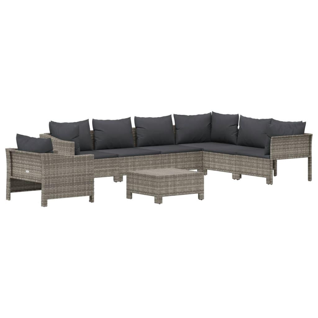 8 Piece Garden Lounge Set with Cushions Grey Poly Rattan