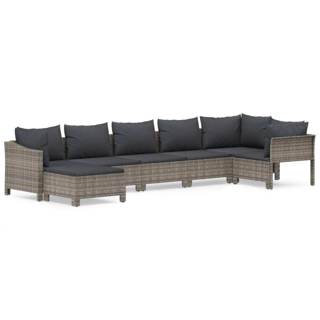 7 Piece Garden Lounge Set with Cushions Grey Poly Rattan