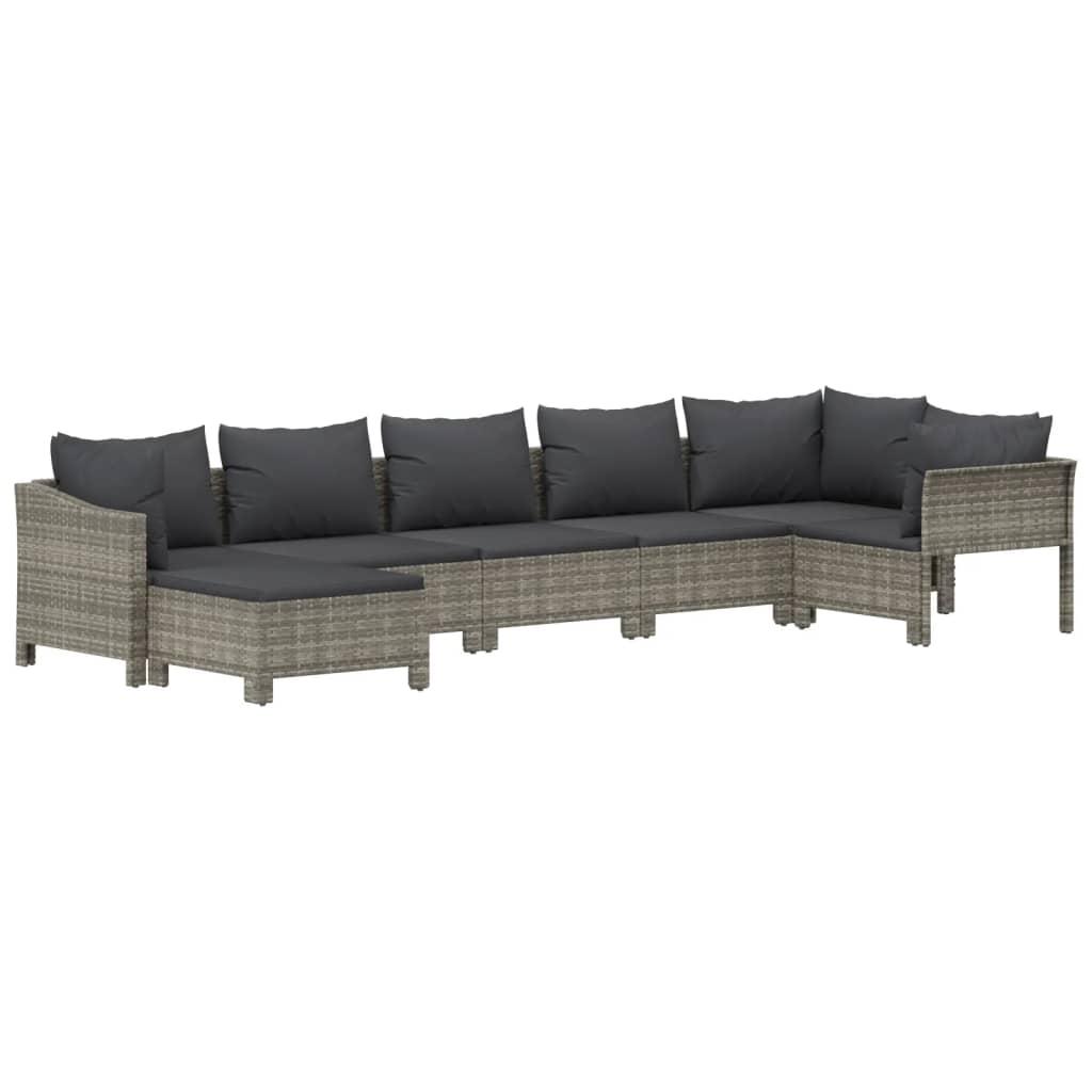 7 Piece Garden Lounge Set with Cushions Grey Poly Rattan