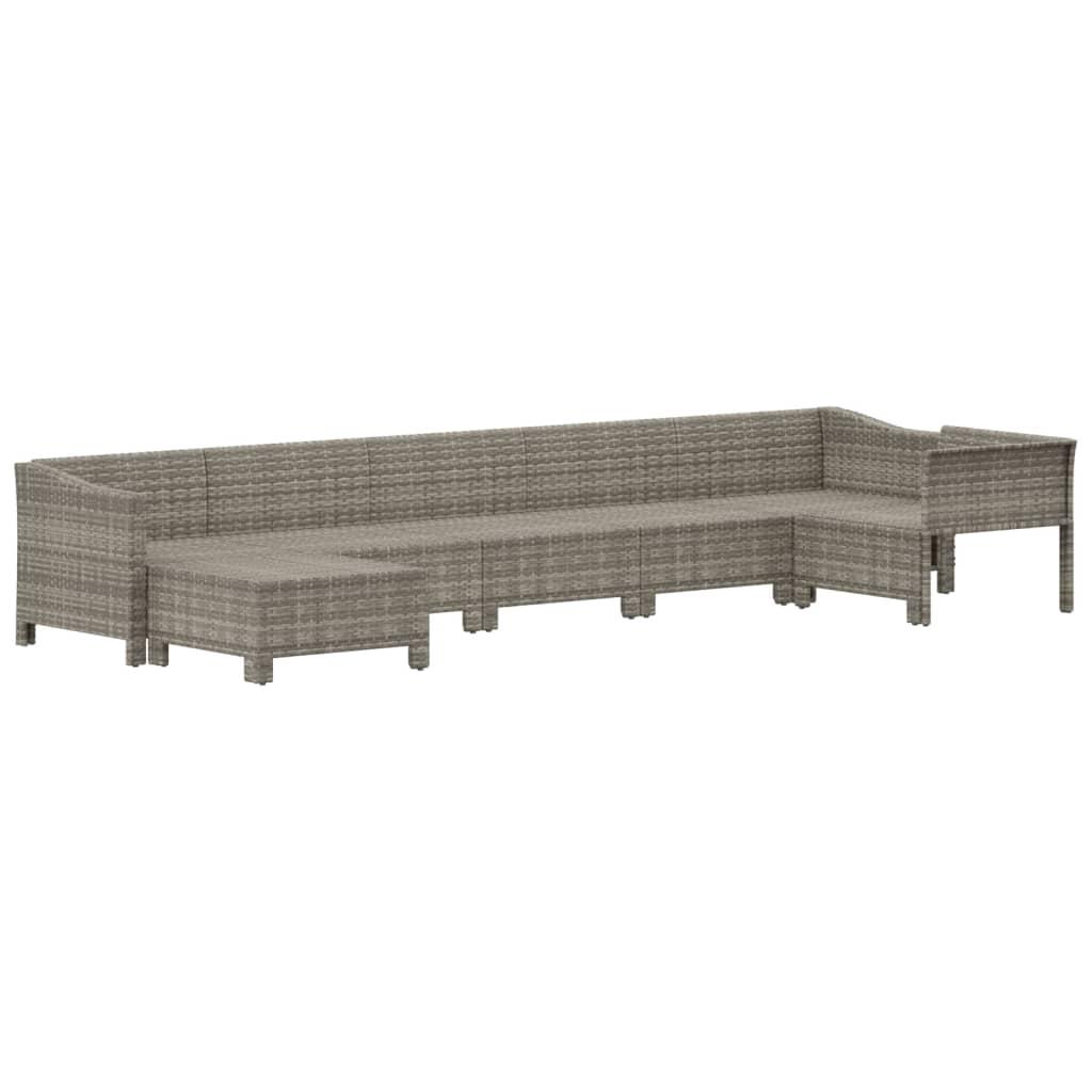 7 Piece Garden Lounge Set with Cushions Grey Poly Rattan