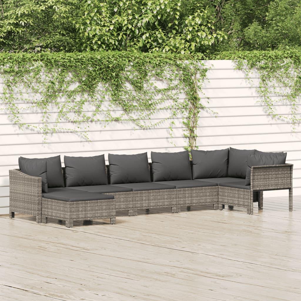7 Piece Garden Lounge Set with Cushions Grey Poly Rattan