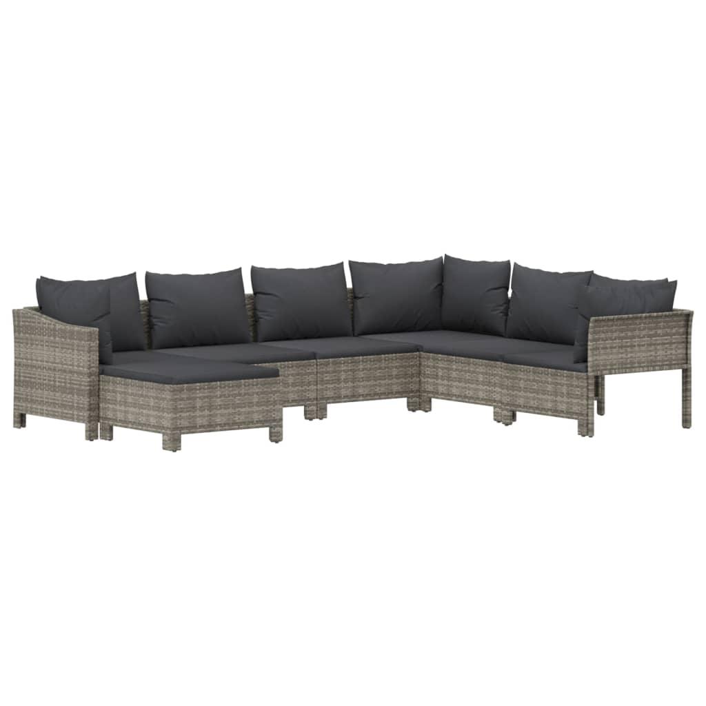7 Piece Garden Lounge Set with Cushions Grey Poly Rattan