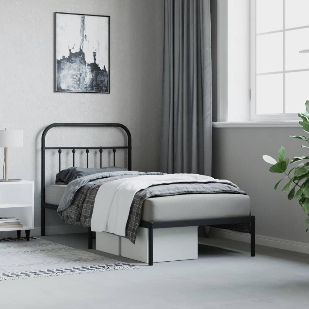 Metal Bed Frame without Mattress with Headboard Black 90x190 cm