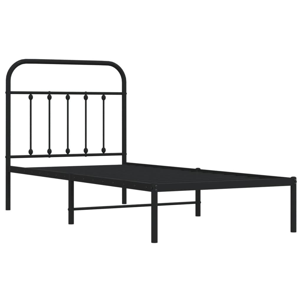 Metal Bed Frame without Mattress with Headboard Black 90x190 cm