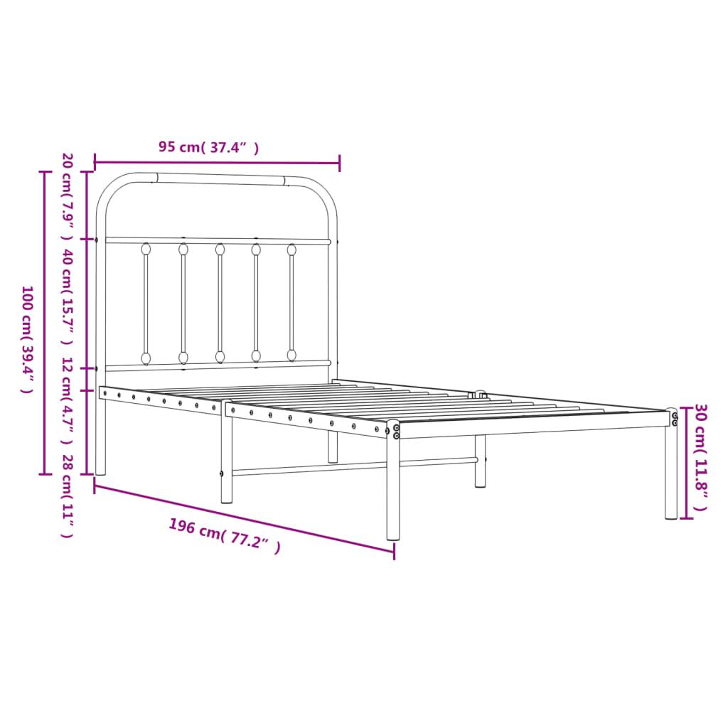 Metal Bed Frame without Mattress with Headboard Black 90x190 cm