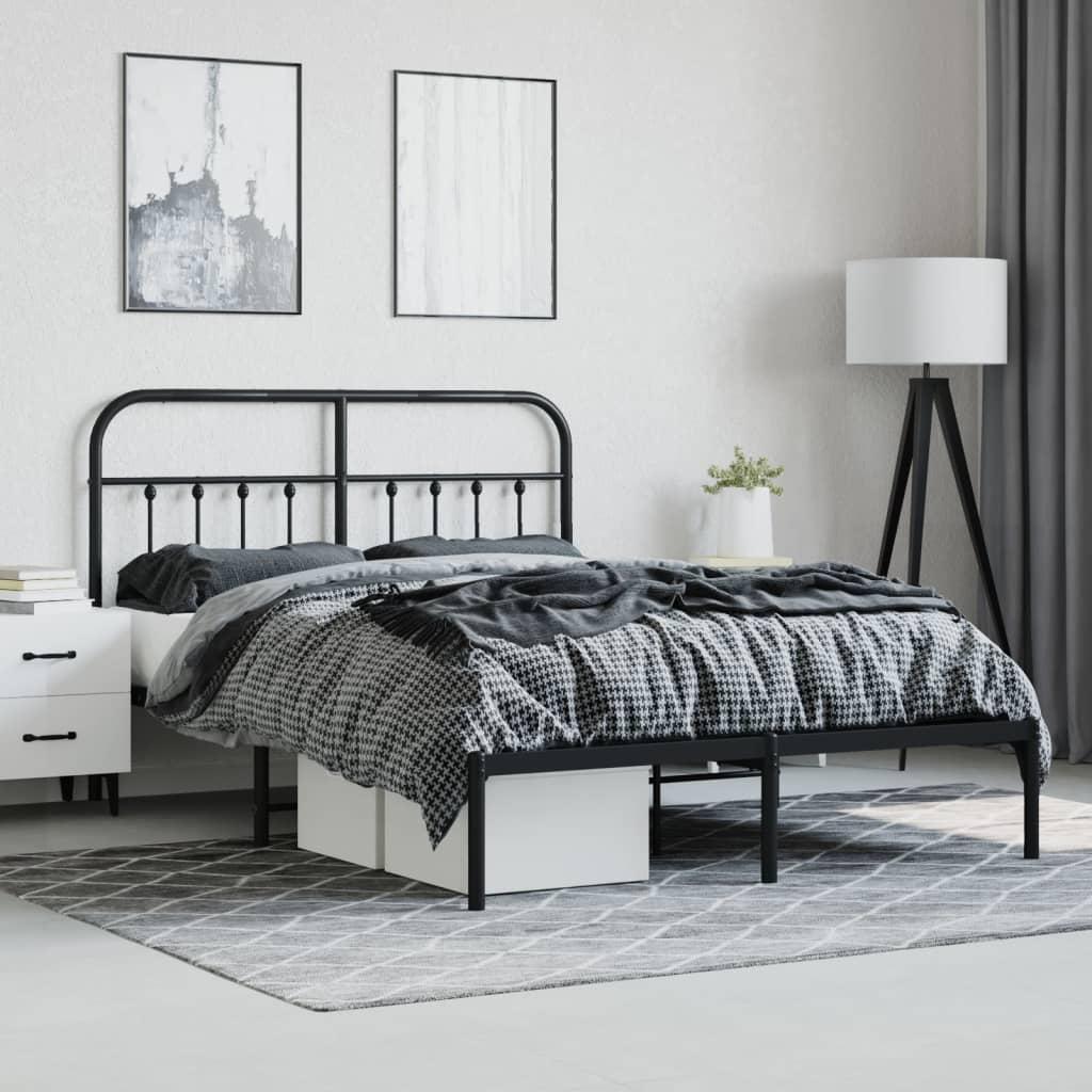 Metal Bed Frame without Mattress with Headboard Black 150x200 cm