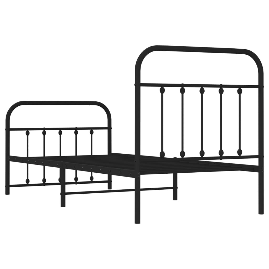 Metal Bed Frame without Mattress with Footboard Black 90x190 cm