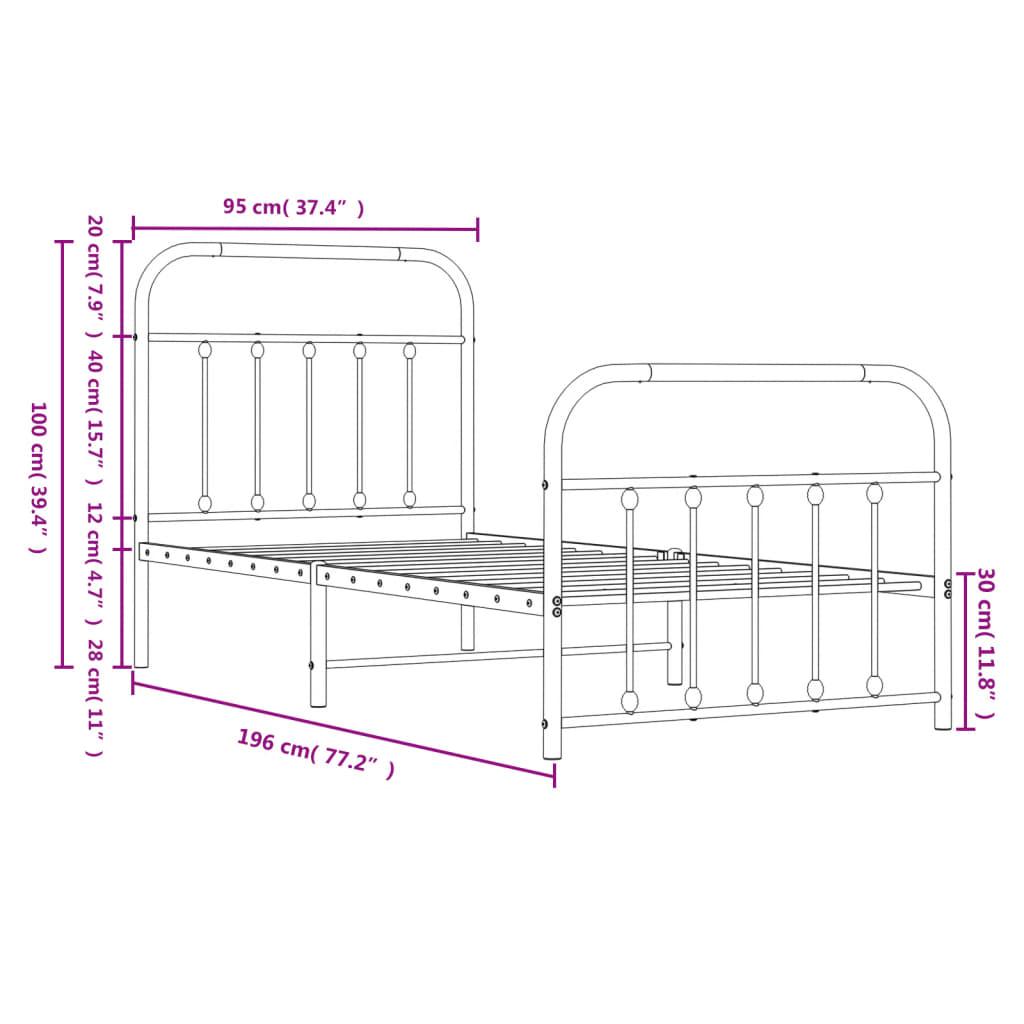 Metal Bed Frame without Mattress with Footboard Black 90x190 cm