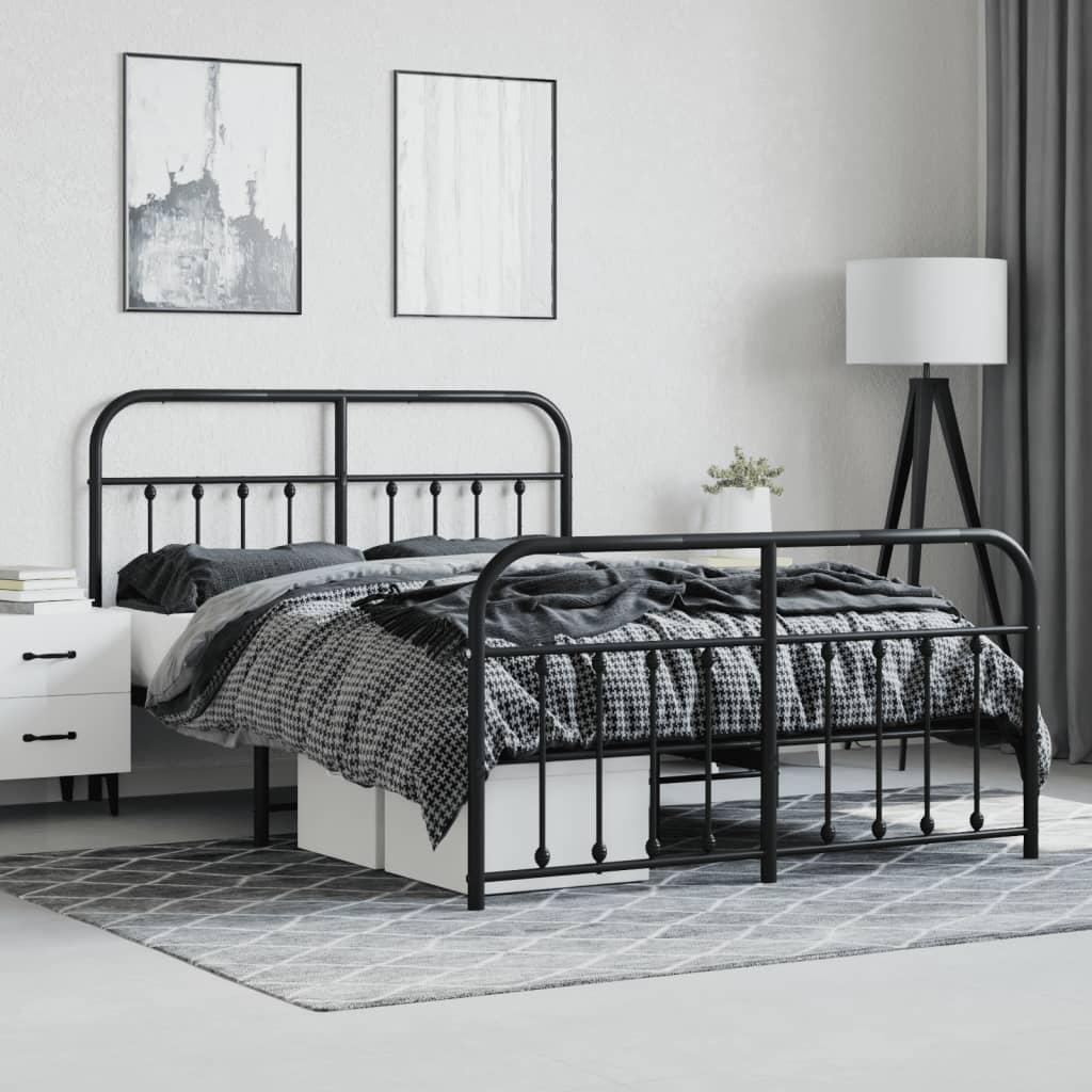 Metal Bed Frame without Mattress with Footboard Black 150x200 cm