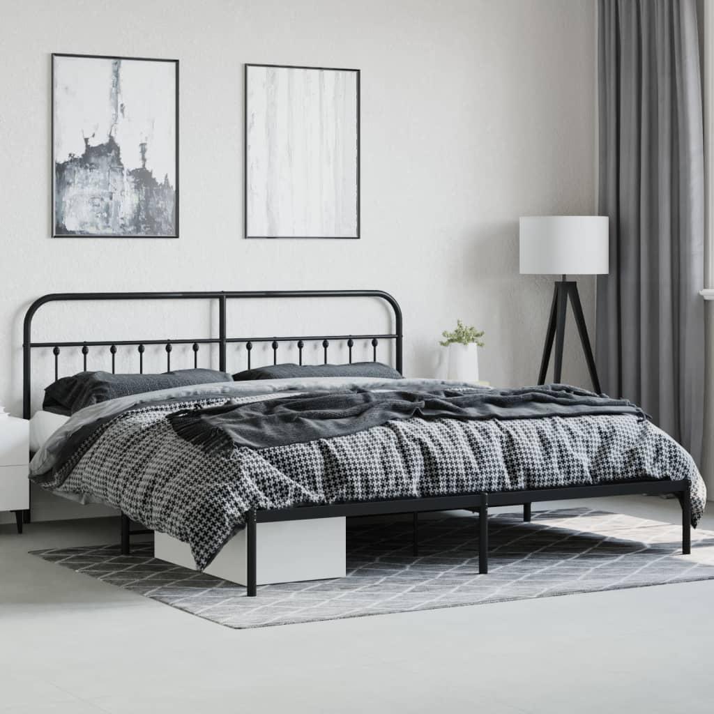 Metal Bed Frame without Mattress with Footboard Black 183x203 cm King