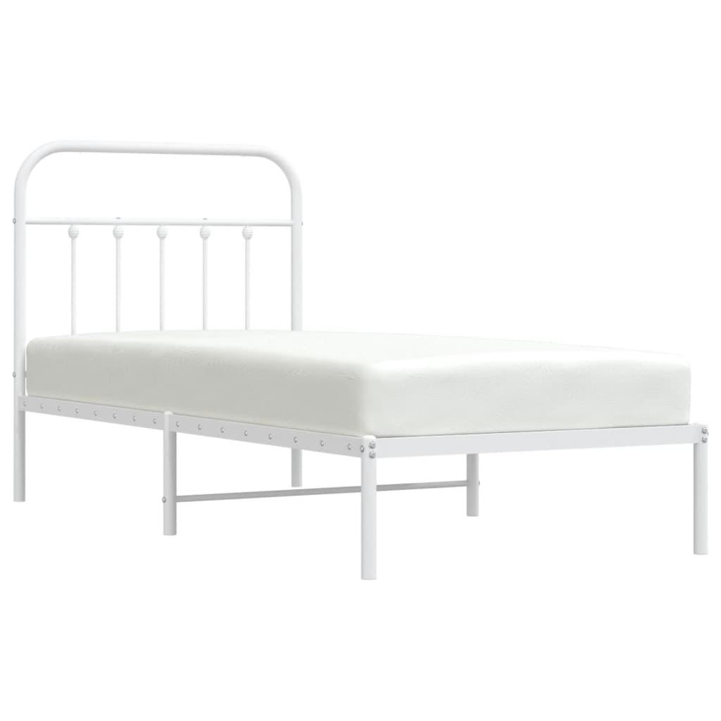 Metal Bed Frame without Mattress with Headboard White 90x190 cm