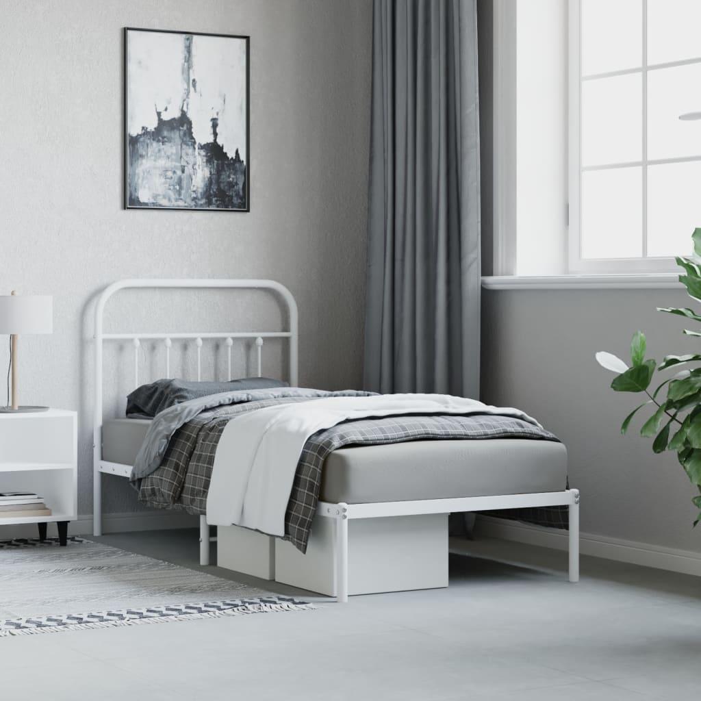 Metal Bed Frame without Mattress with Headboard White 90x190 cm