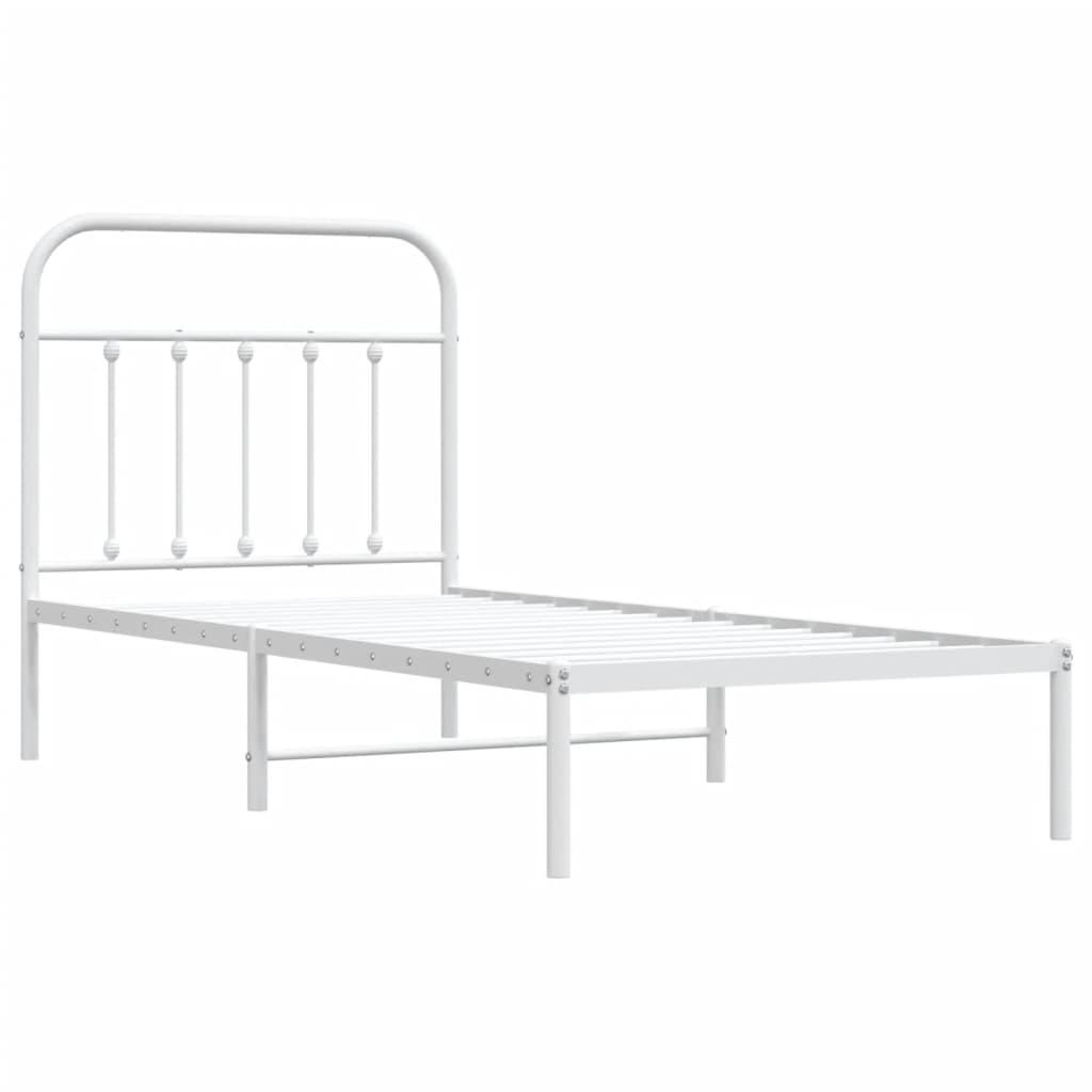 Metal Bed Frame without Mattress with Headboard White 90x190 cm
