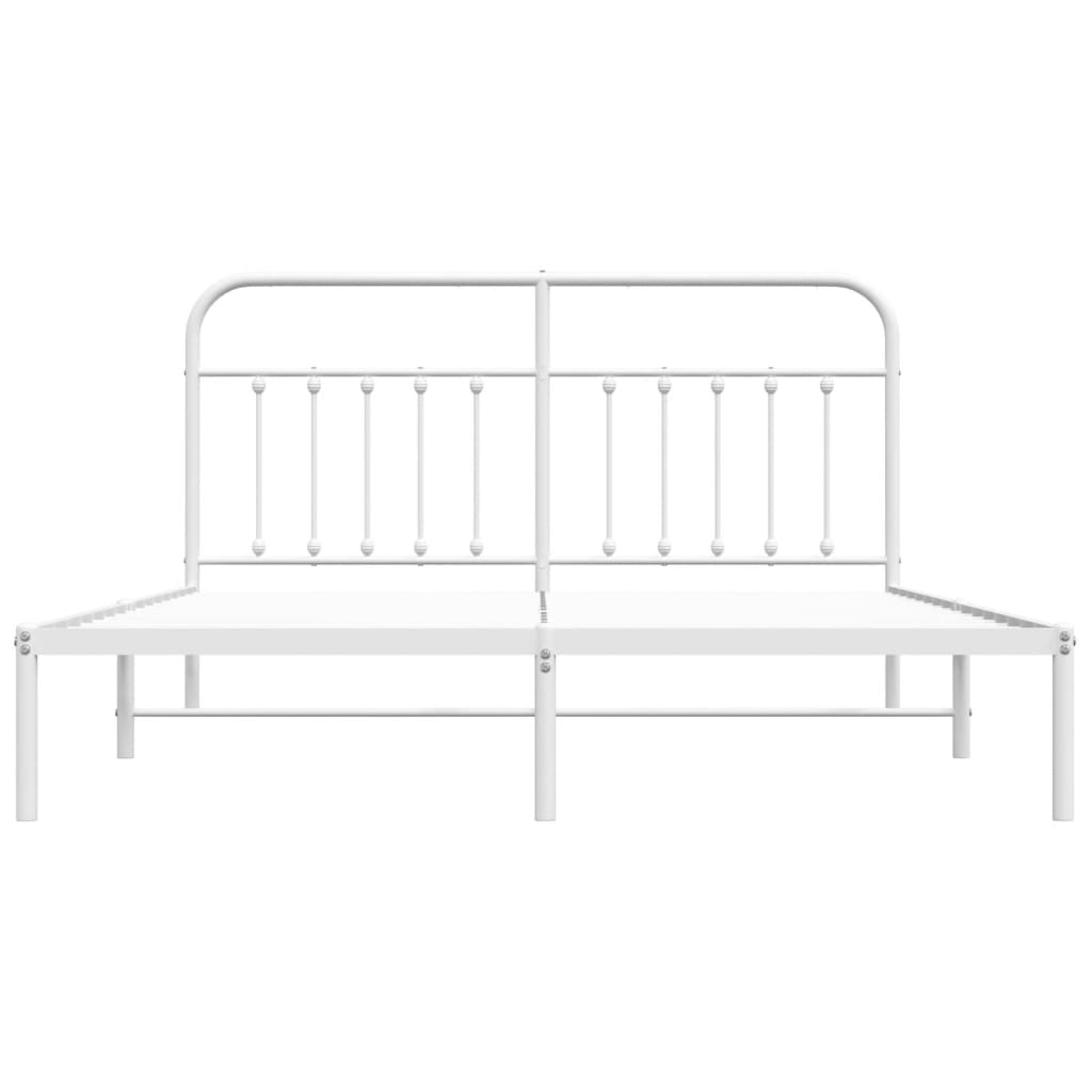 Metal Bed Frame without Mattress with Headboard White 183x203 cm King