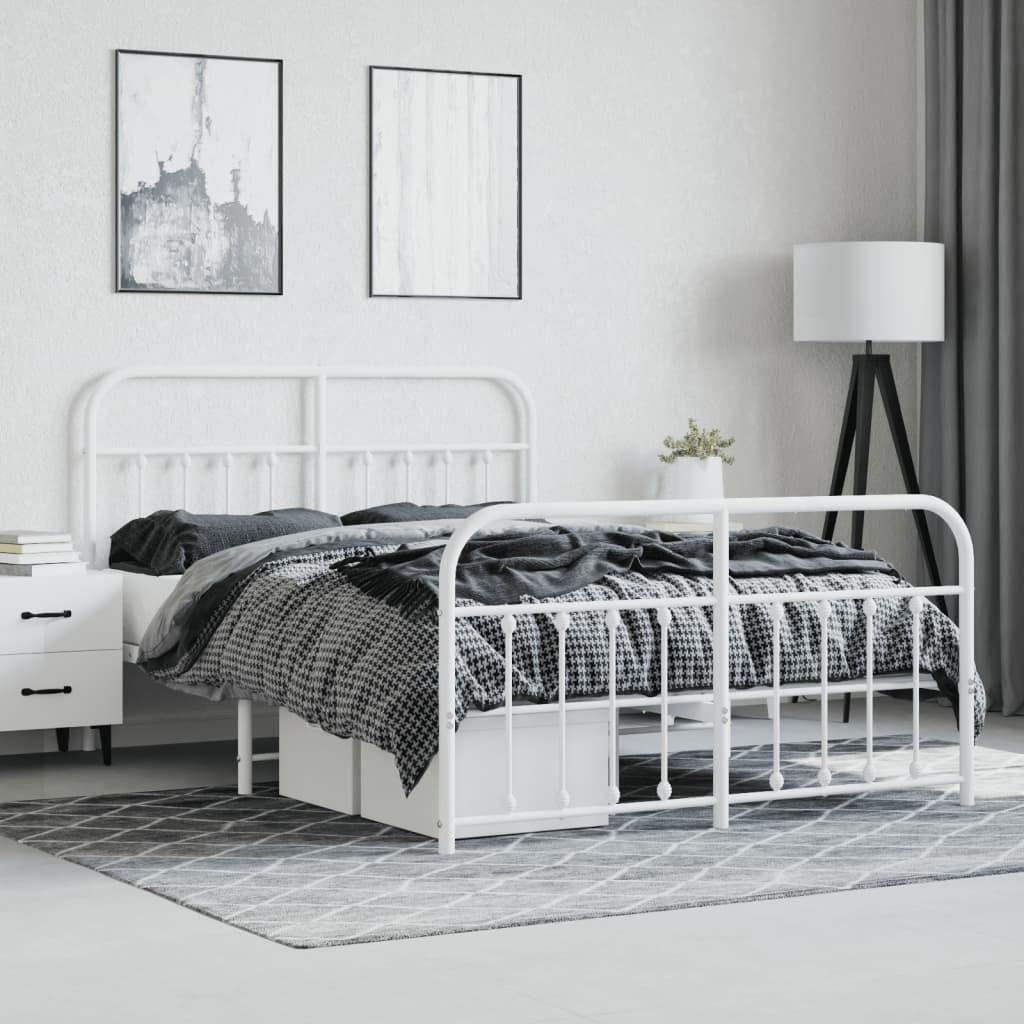 Metal Bed Frame without Mattress with Footboard White 135x190 cm