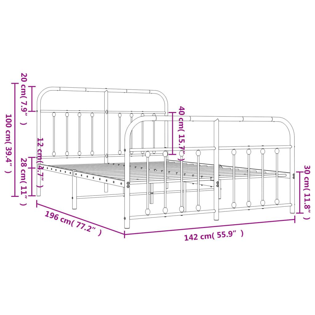 Metal Bed Frame without Mattress with Footboard White 135x190 cm