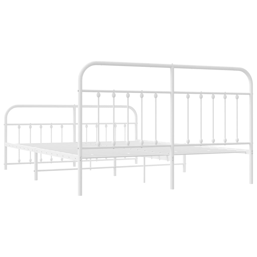 Metal Bed Frame without Mattress with Footboard White 183x203 cm King