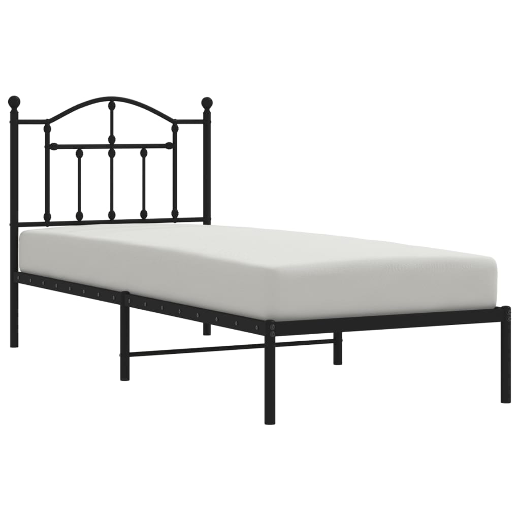 Metal Bed Frame without Mattress with Headboard Black 90x190 cm