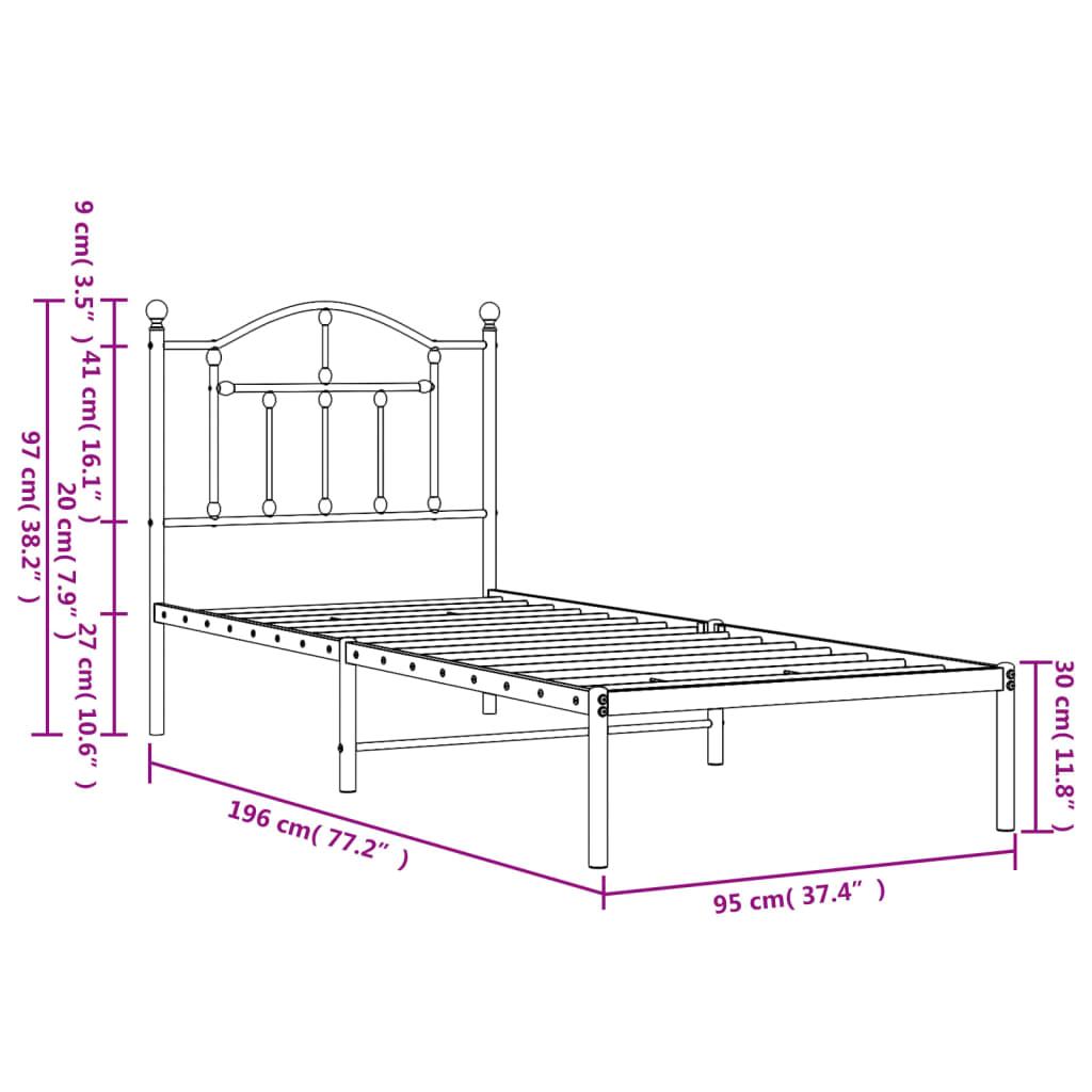 Metal Bed Frame without Mattress with Headboard Black 90x190 cm