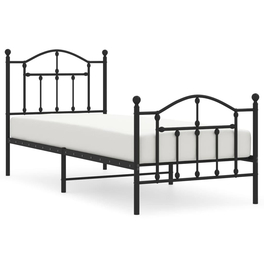 Metal Bed Frame without Mattress with Footboard Black 90x190 cm