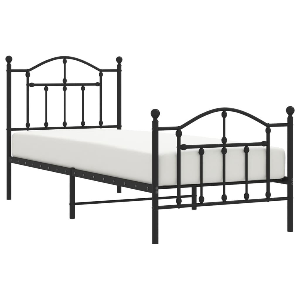 Metal Bed Frame without Mattress with Footboard Black 90x190 cm