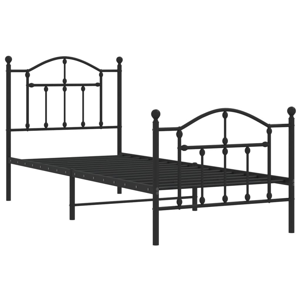 Metal Bed Frame without Mattress with Footboard Black 90x190 cm