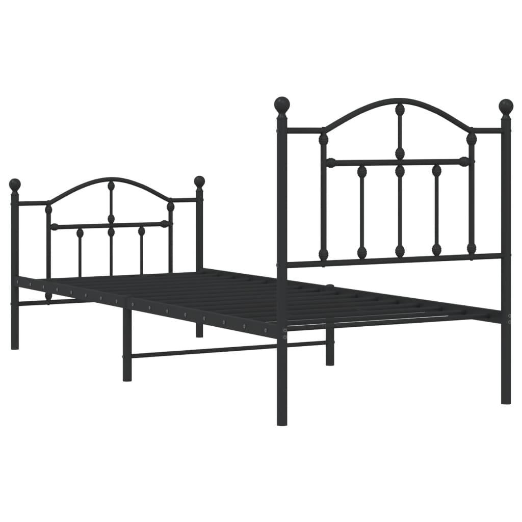 Metal Bed Frame without Mattress with Footboard Black 90x190 cm