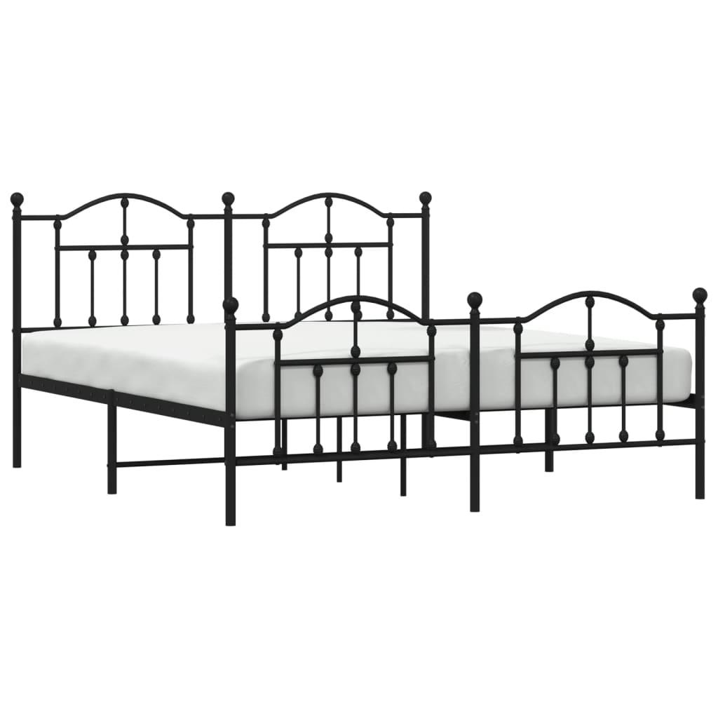 Metal Bed Frame without Mattress with Footboard Black 183x203 cm King