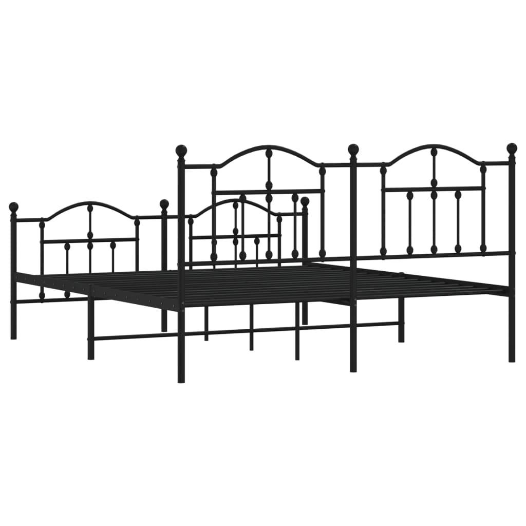 Metal Bed Frame without Mattress with Footboard Black 183x203 cm King