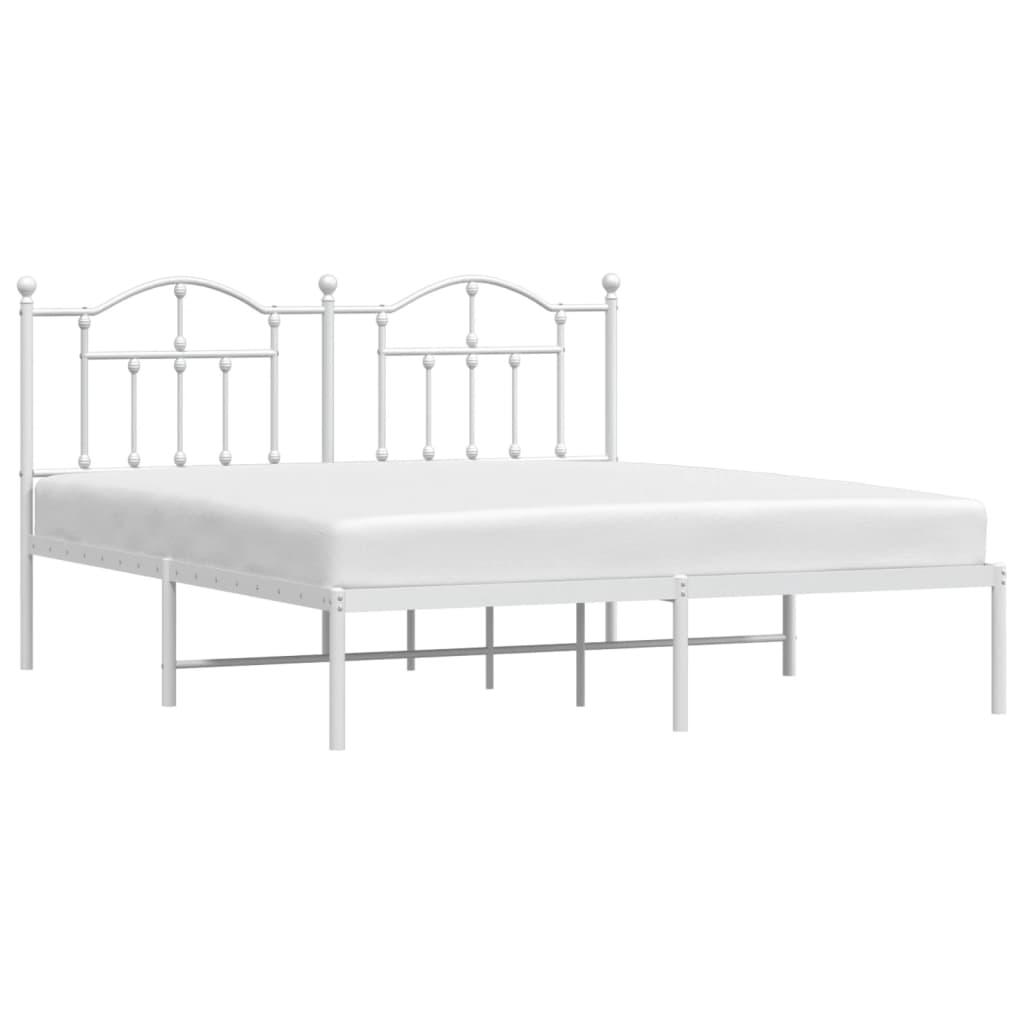 Metal Bed Frame without Mattress with Headboard White 183x203 cm King