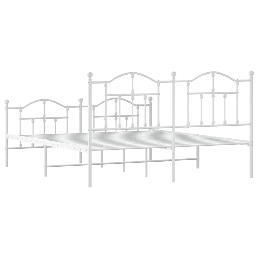 Metal Bed Frame without Mattress with Footboard White 183x203 cm King