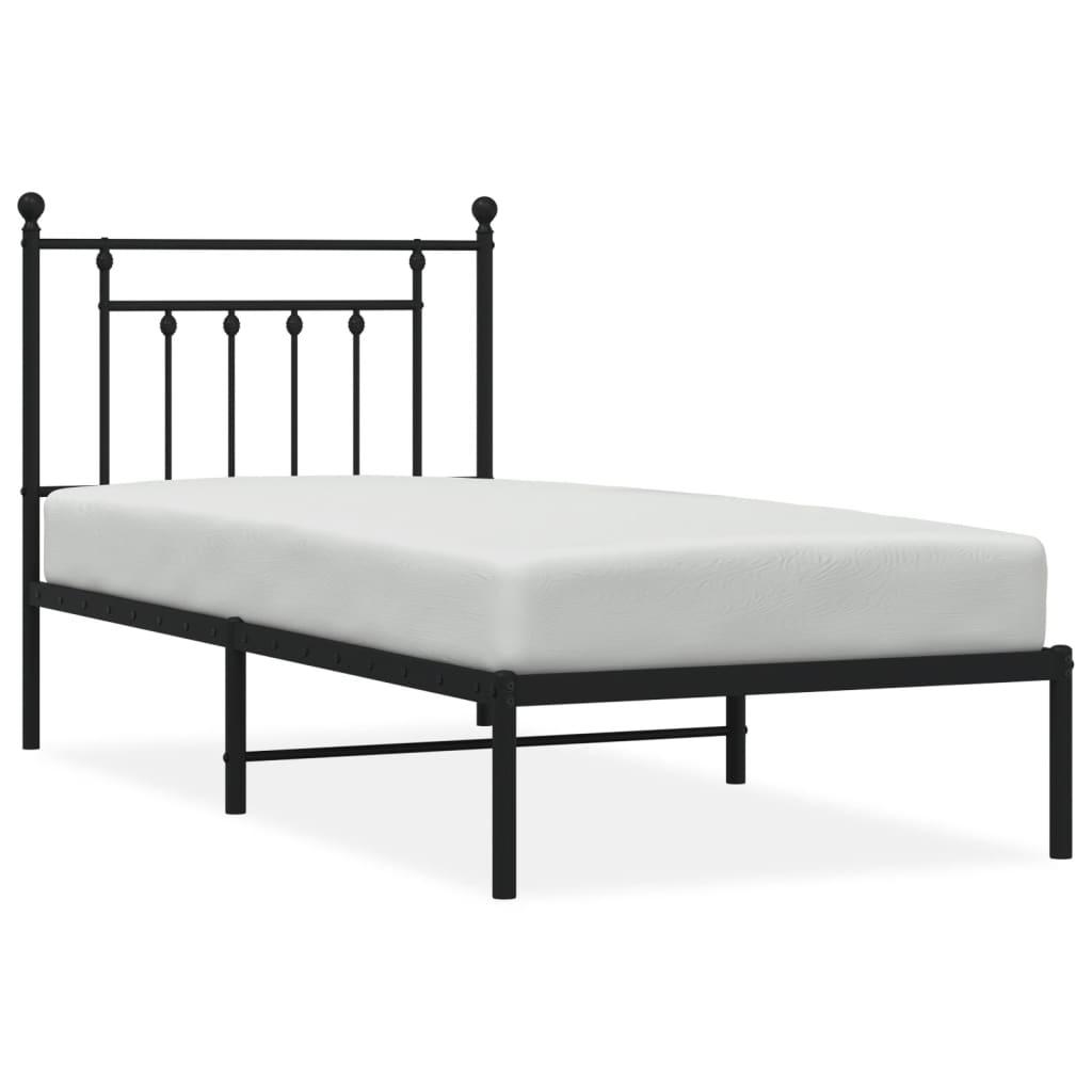 Metal Bed Frame without Mattress with Headboard Black 90x190 cm