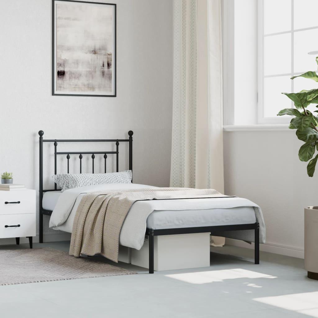 Metal Bed Frame without Mattress with Headboard Black 90x190 cm