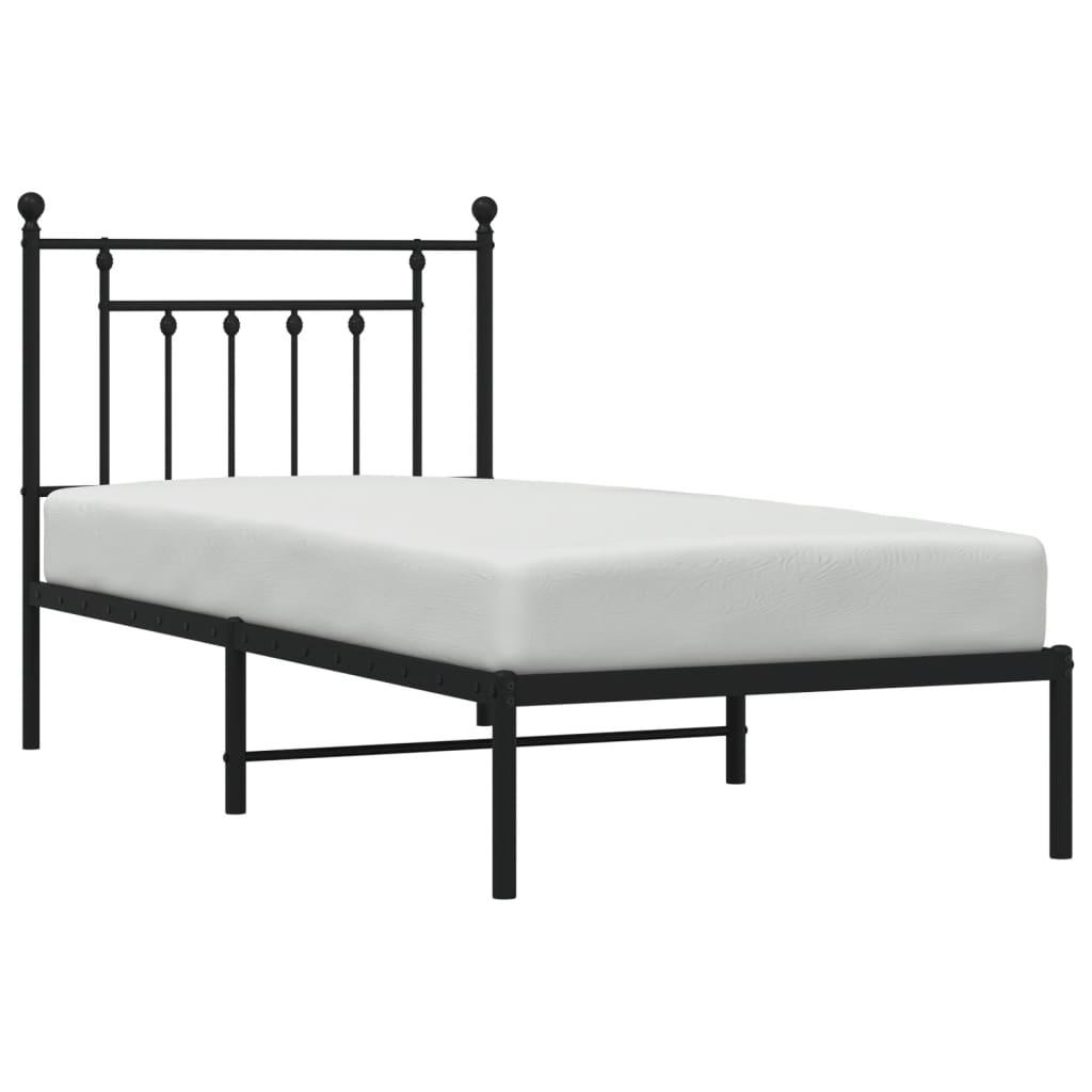 Metal Bed Frame without Mattress with Headboard Black 90x190 cm