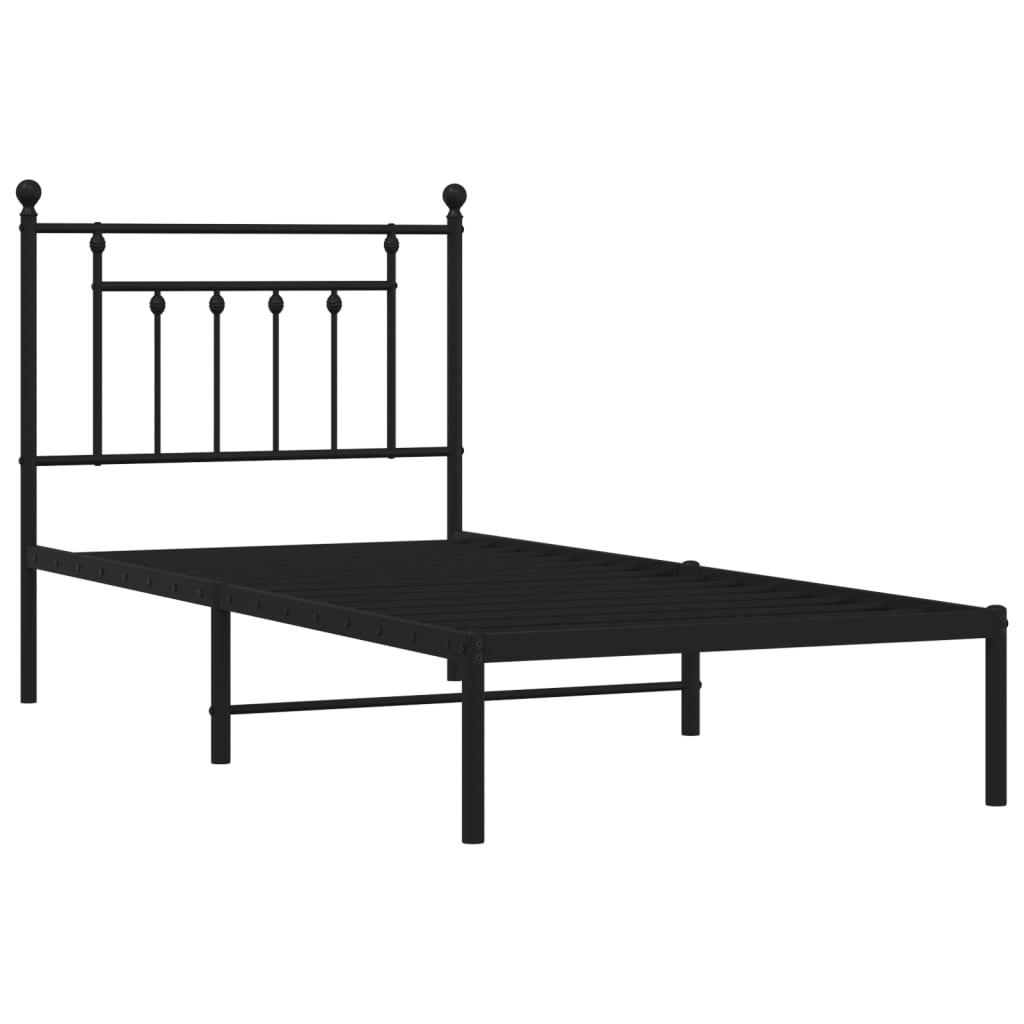 Metal Bed Frame without Mattress with Headboard Black 90x190 cm