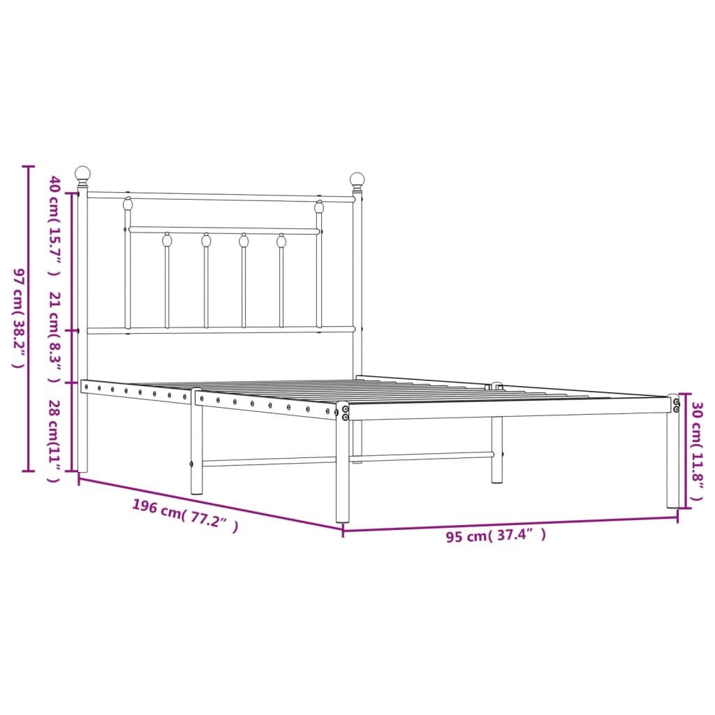 Metal Bed Frame without Mattress with Headboard Black 90x190 cm