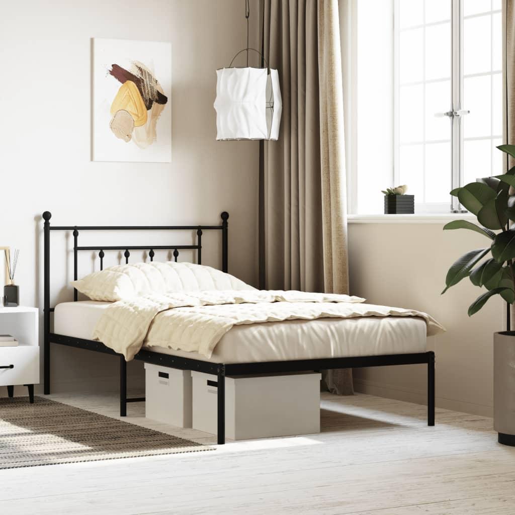 Metal Bed Frame without Mattress with Headboard Black 107x203 cm King Single