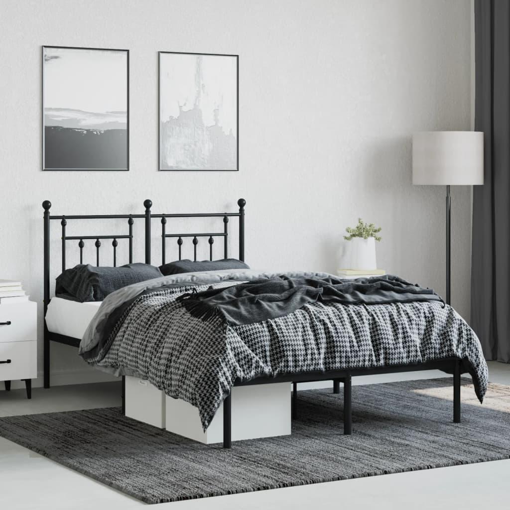 Metal Bed Frame without Mattress with Headboard Black 135x190 cm