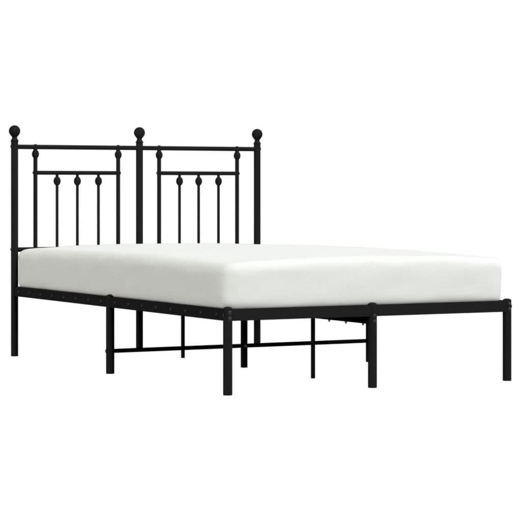 Metal Bed Frame without Mattress with Headboard Black 135x190 cm