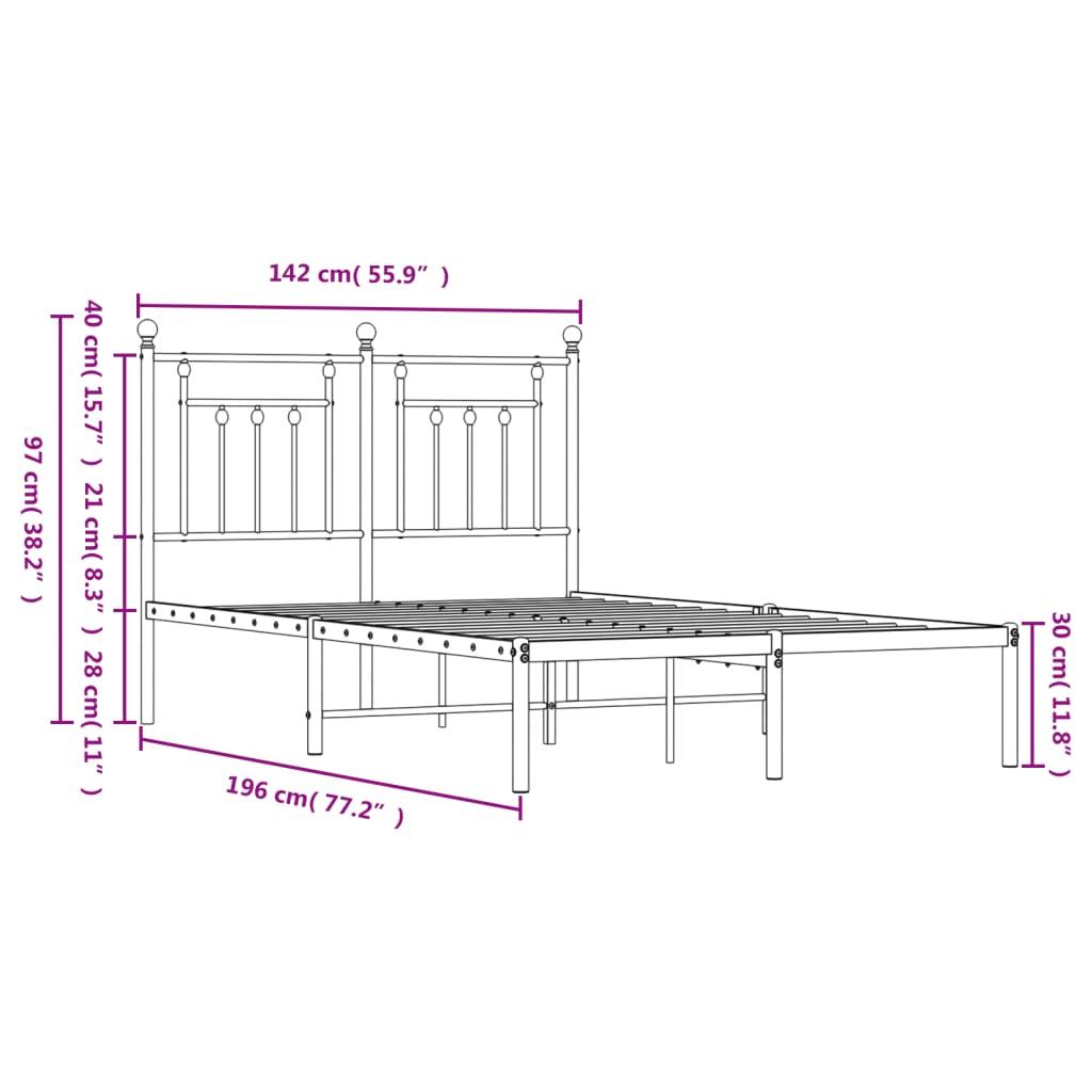 Metal Bed Frame without Mattress with Headboard Black 135x190 cm