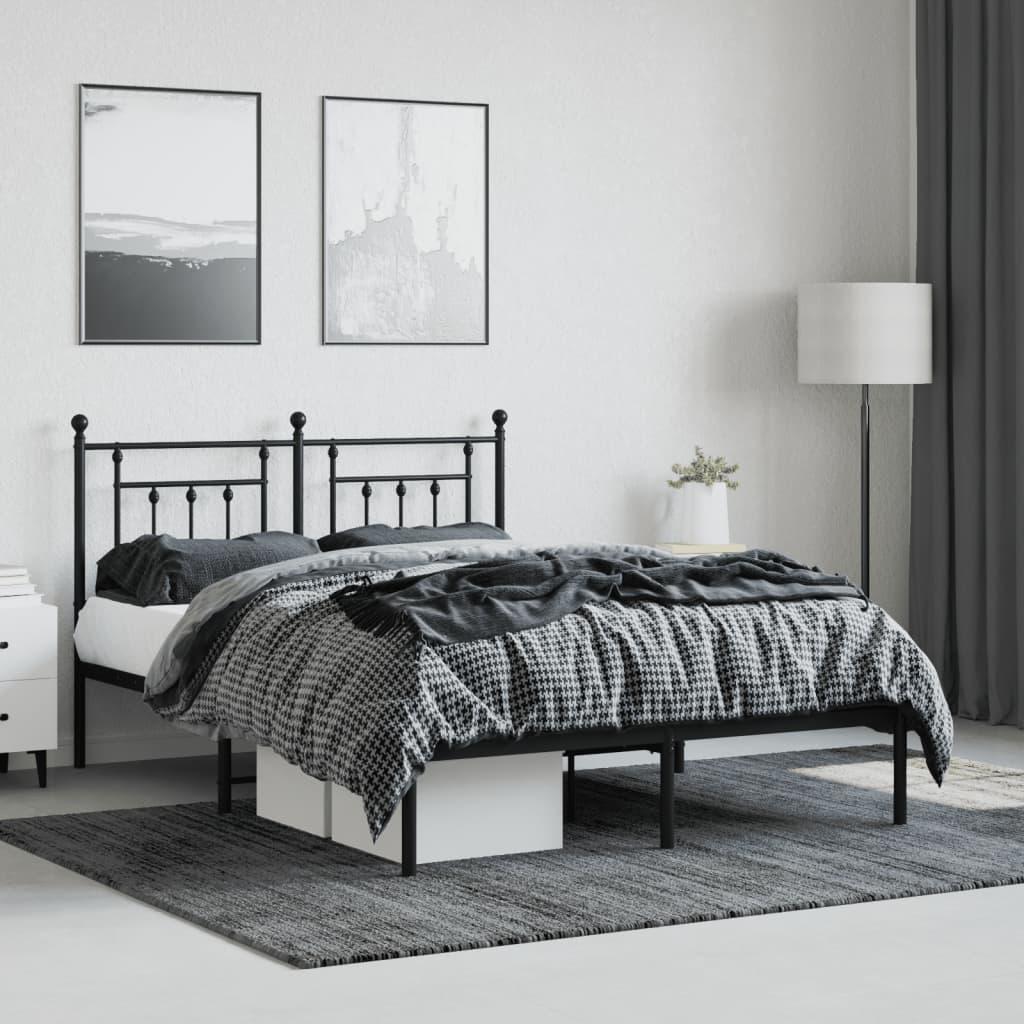 Metal Bed Frame without Mattress with Headboard Black 150x200 cm